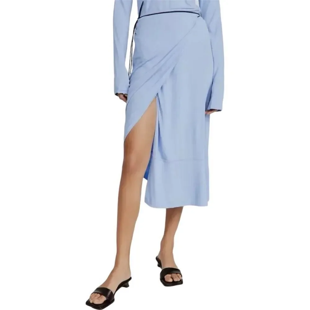 Helmut Lang Women's Asymmetric Wrap Midi Skirt Blue Size S